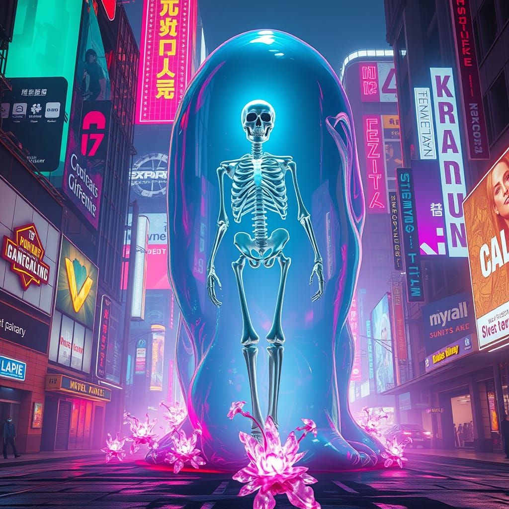 Colossal Slime in Cyberpunk City: a Sci-Fi Fusion