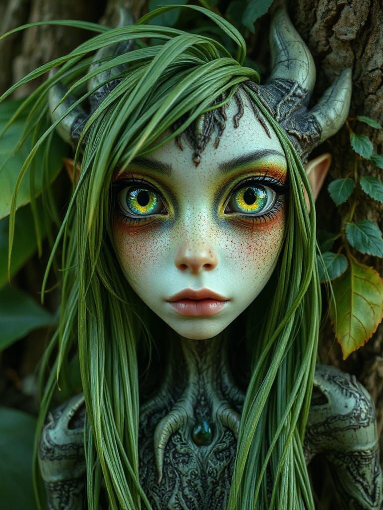 Whimsical Plant Spirit in Emerald Cascades