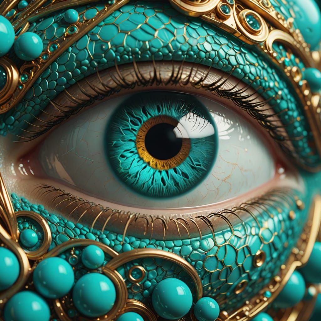 Turquoise Eye Close-Up in Vibrant Digital Art