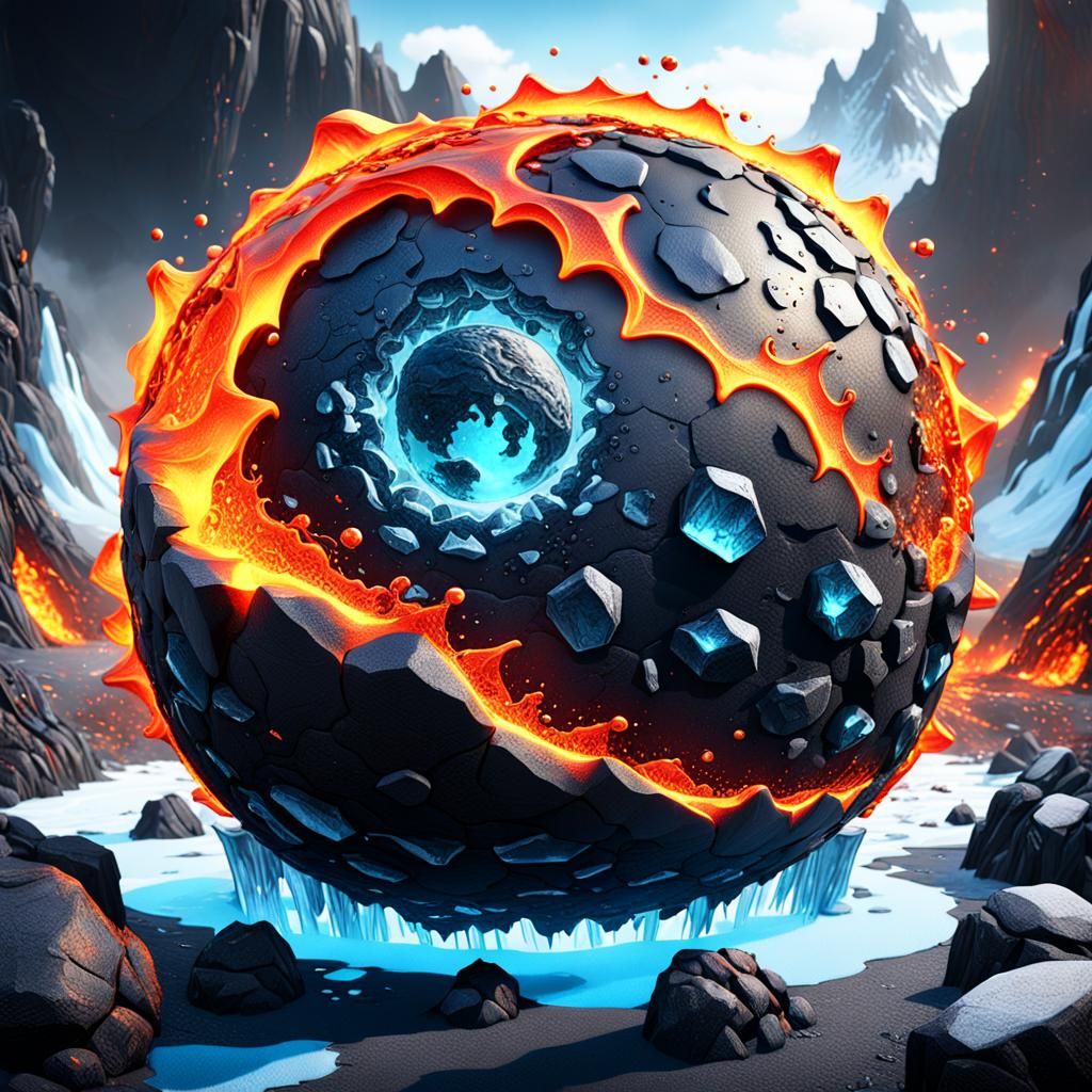 Lava and Ice Volcanic Ball in Detailed Matte Painting