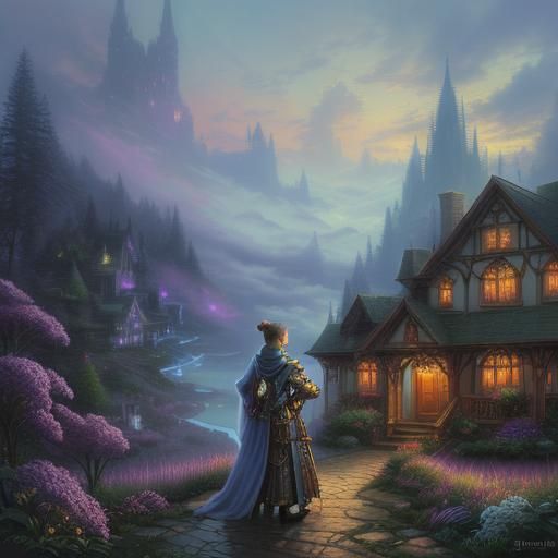 Ethereal Fantasy Woman in Misty Landscape