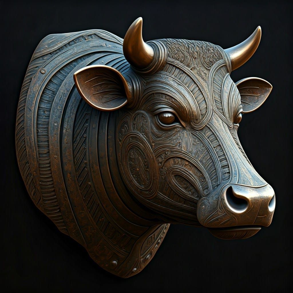 Bronze Cow Head Bas-Relief Sculpture