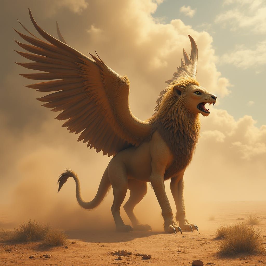 Regal Griffin in a Whimsical Desert Storm