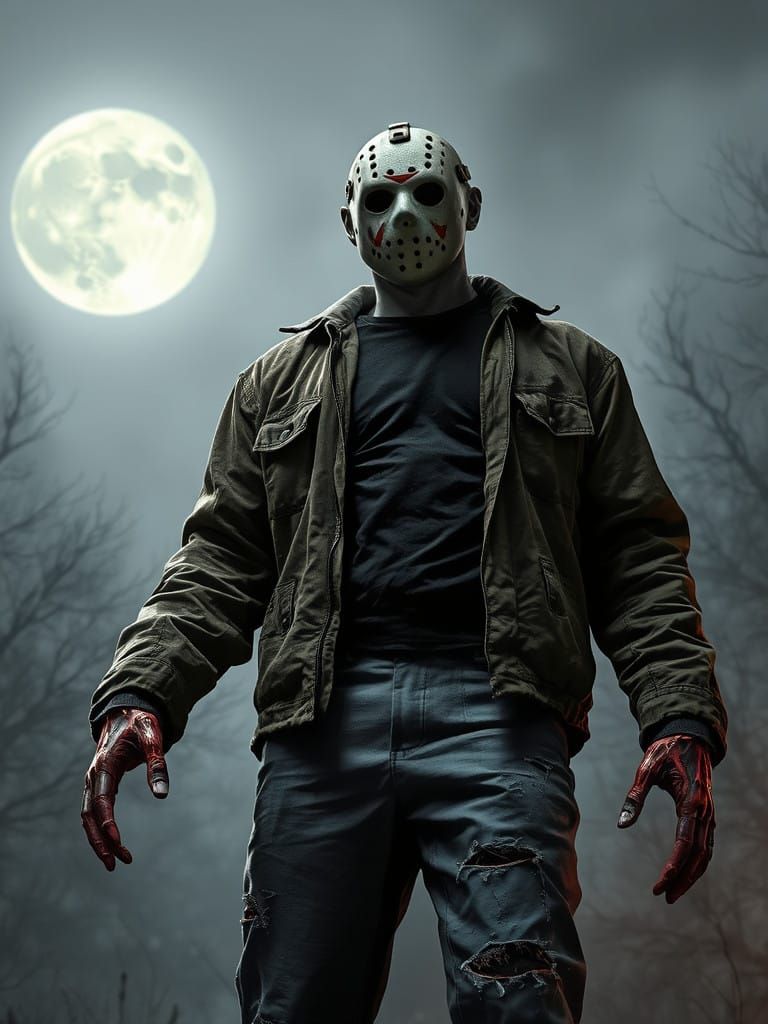 Haunted Horror Figure Stands in a Misty Night Scene