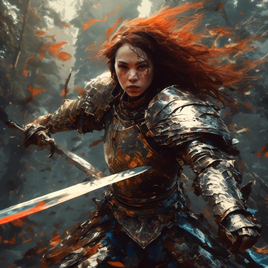 Fierce Knight Pounces Forward in Detailed Fantasy Illustrati...