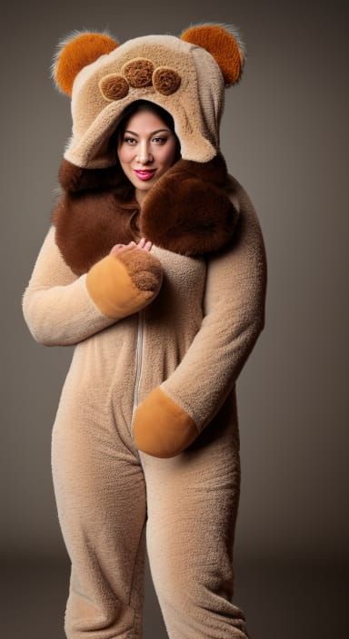Woman in Teddy Bear Costume with Furry Hat