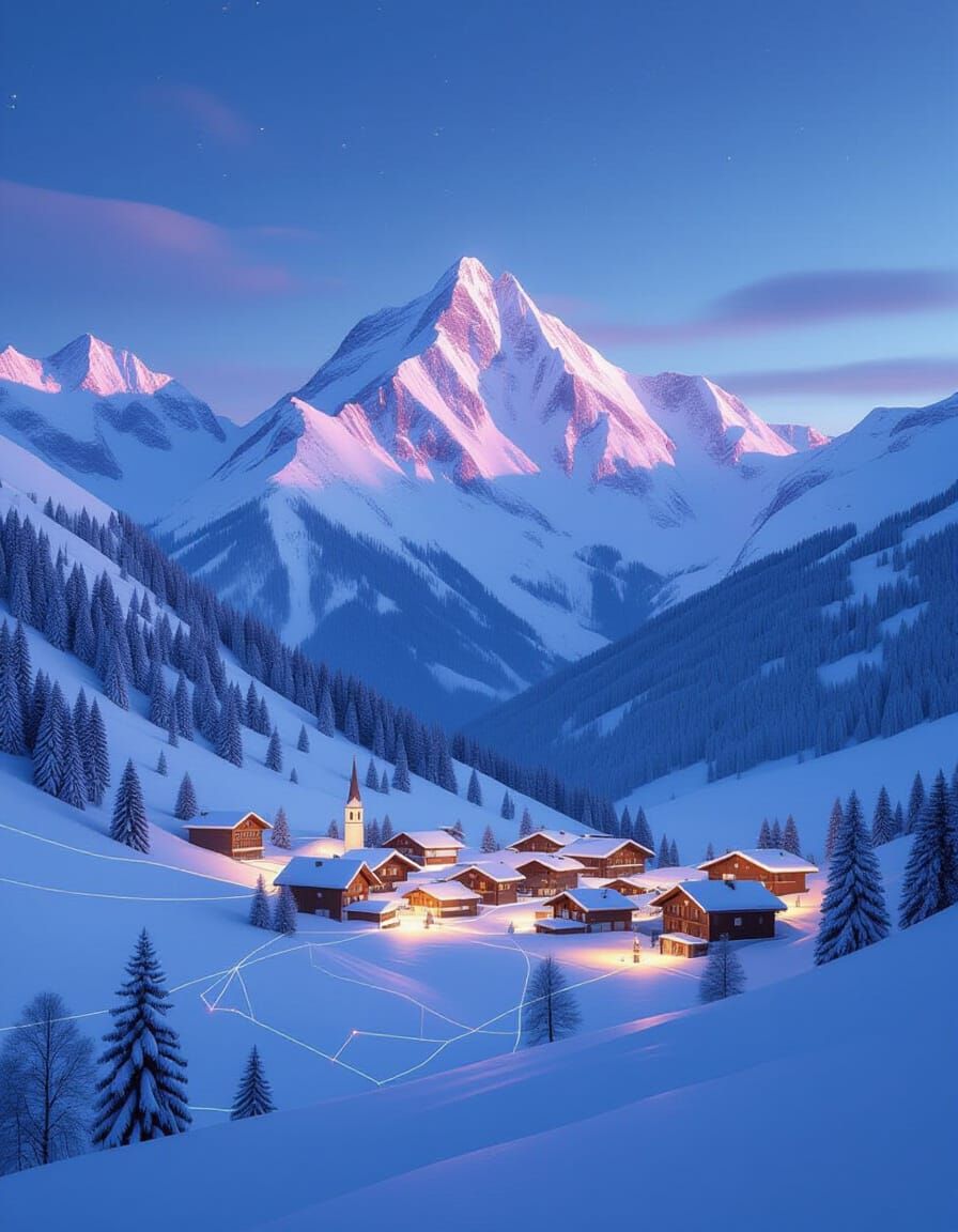 Abstract Geometric Alps Village as Digital Painting