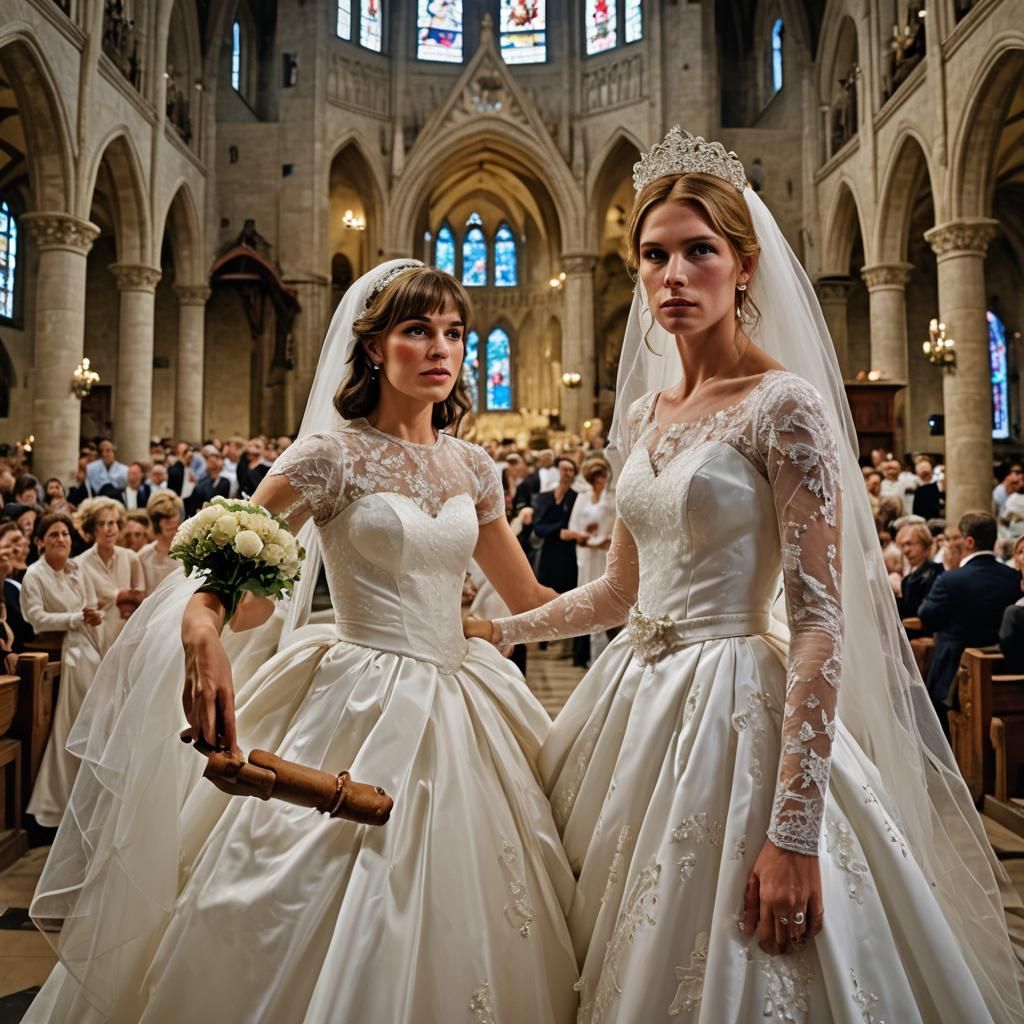 Muscular Crossdressing Brides Wedding Portrait