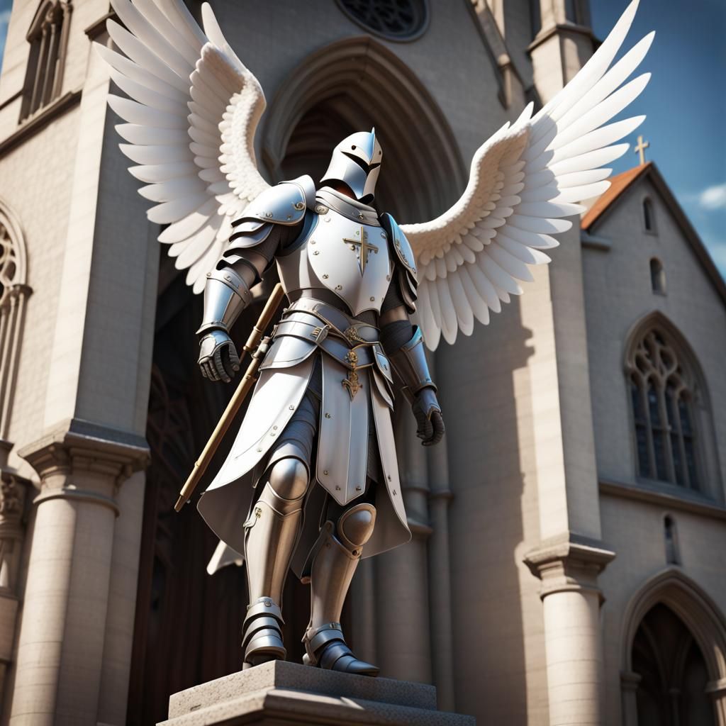 Angelic Knight Guarding a Church, 3D Render