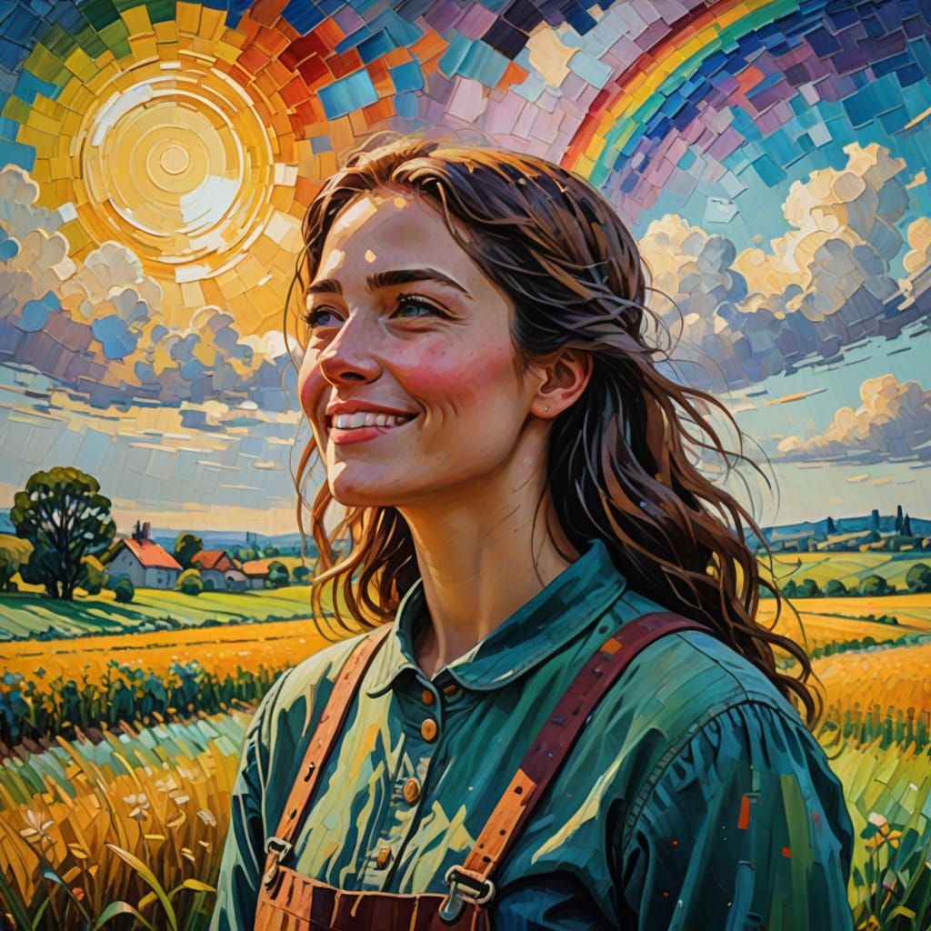 Whimsical Countryside Scene in Neo-Impressionist Style