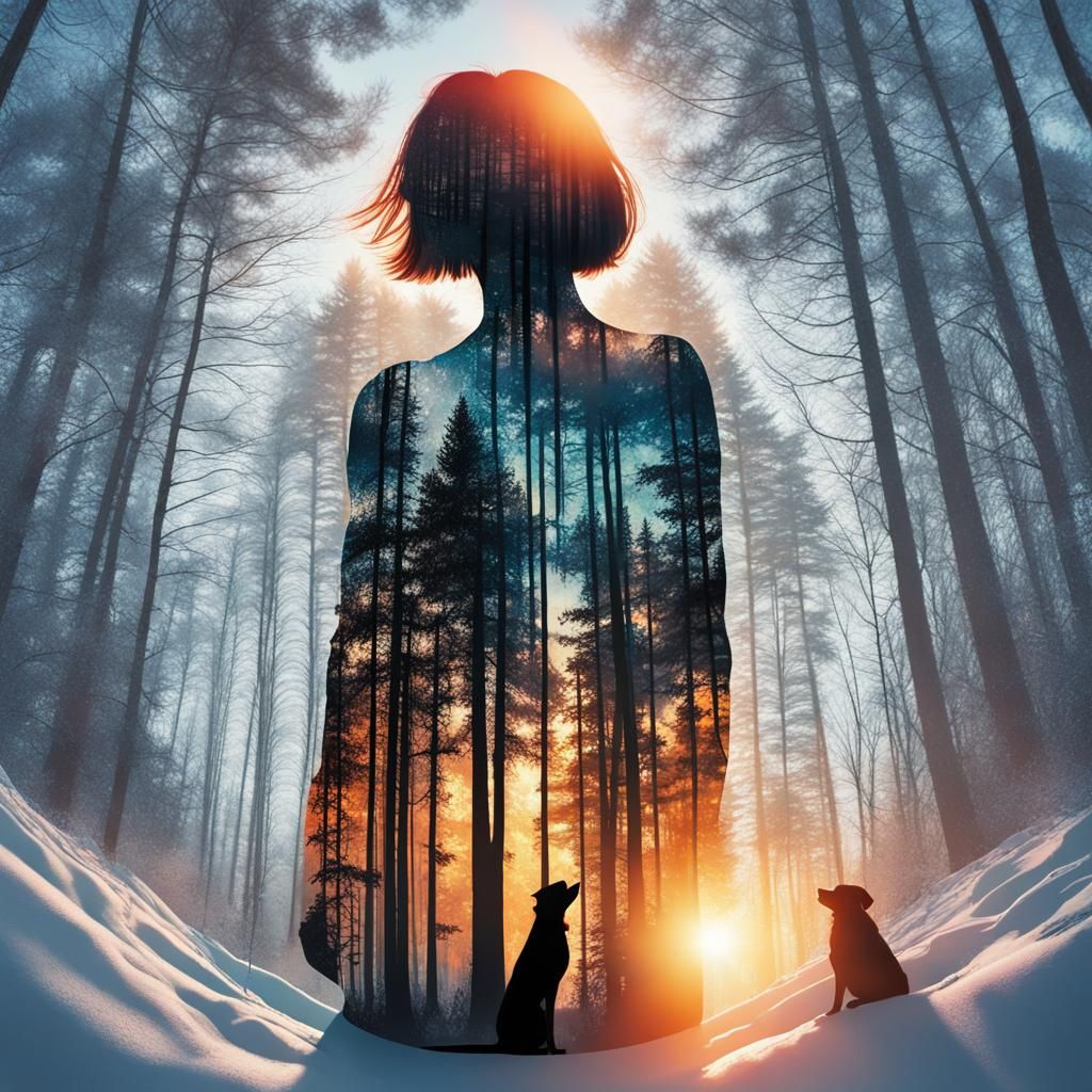 Double Exposure: Concert and Winter Forest in Silhouette