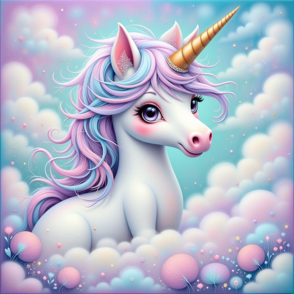 Whimsical Unicorn Airbrushed Illustration in Dreamy Pastels