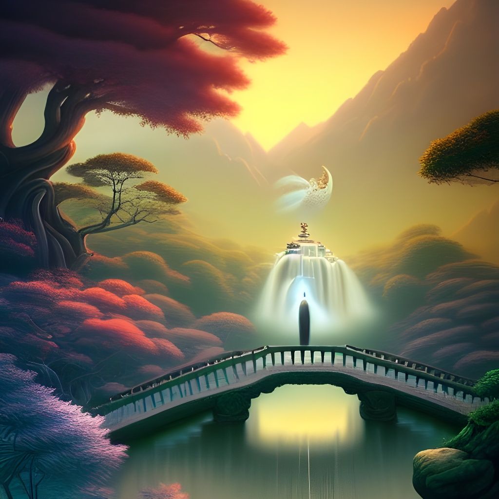 Astral Zen Garden with Buddha Statue: Digital Art