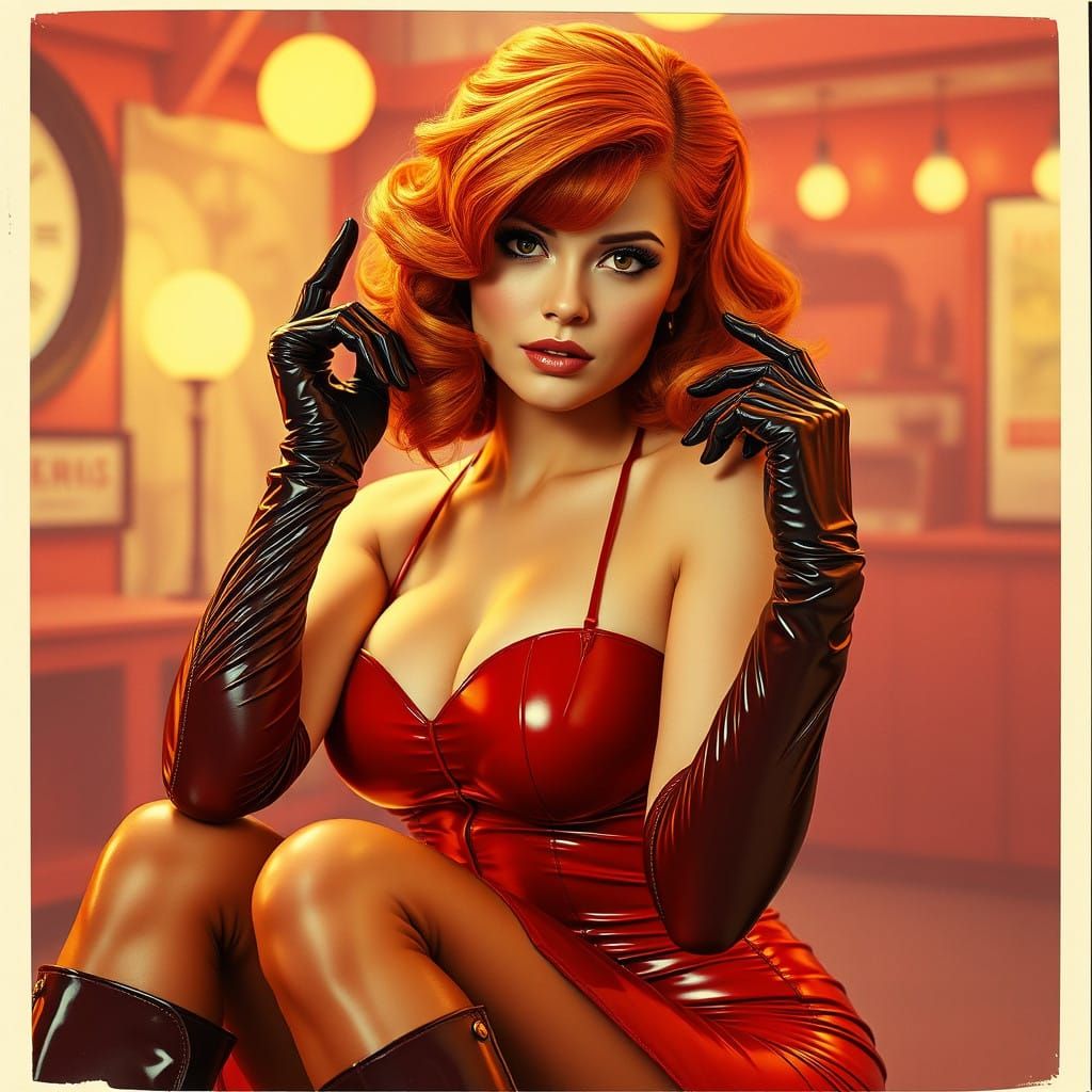 Sultry Redhead Siren in 1970s Glamour