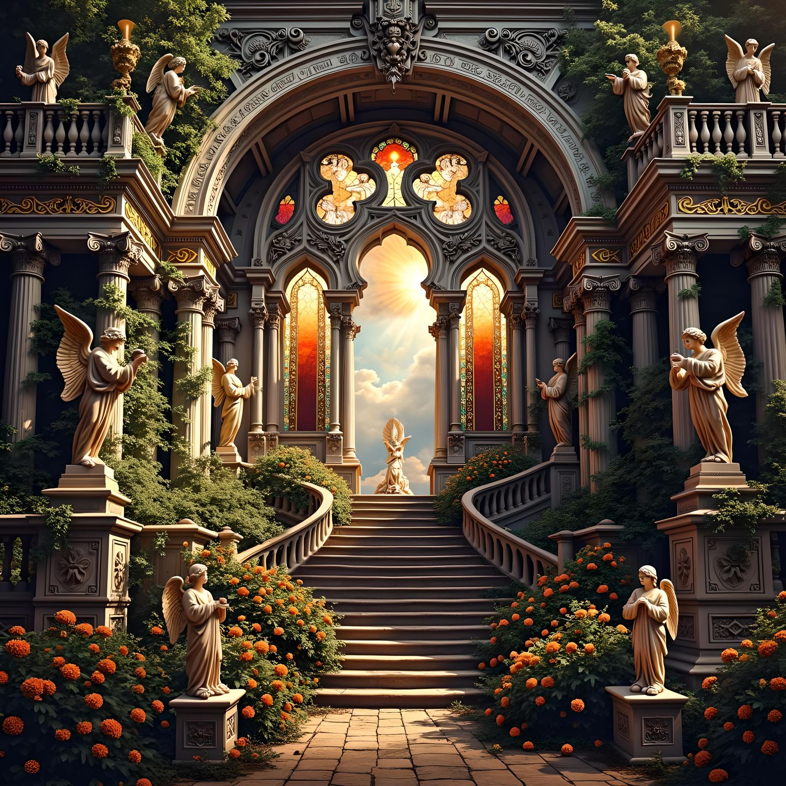 Baroque Cathedral Interior with Nativity Scene