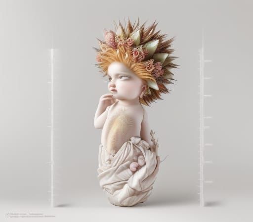 Baby Porcupine Eating Pineapple in Steampunk Rococo Style