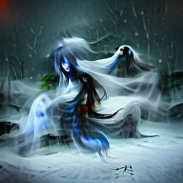 Yuki-onna Ghost Spirit in Blizzard Haze