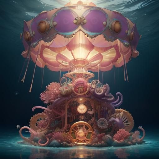 Ocean Carousel with Octopus in Art Nouveau Style