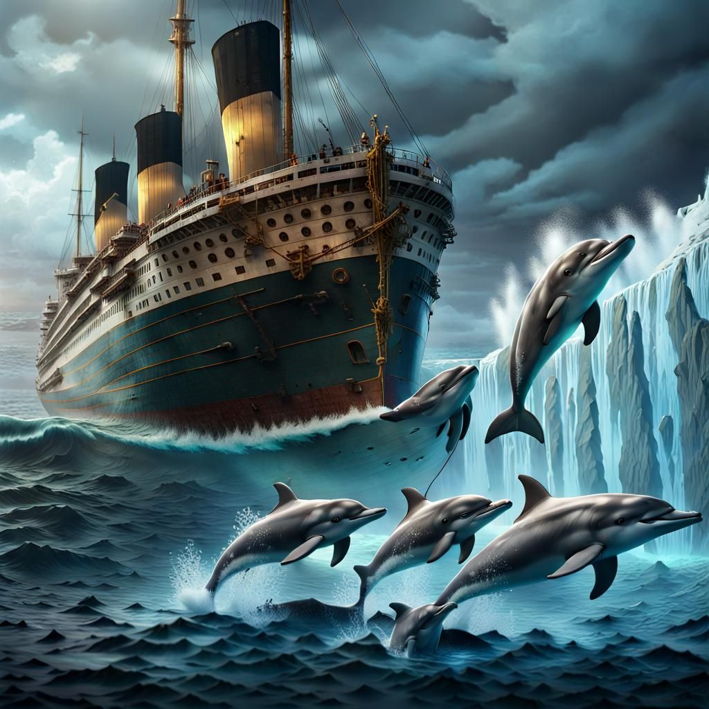 Dolphins Rescue Titanic Passengers: Fantasy Art