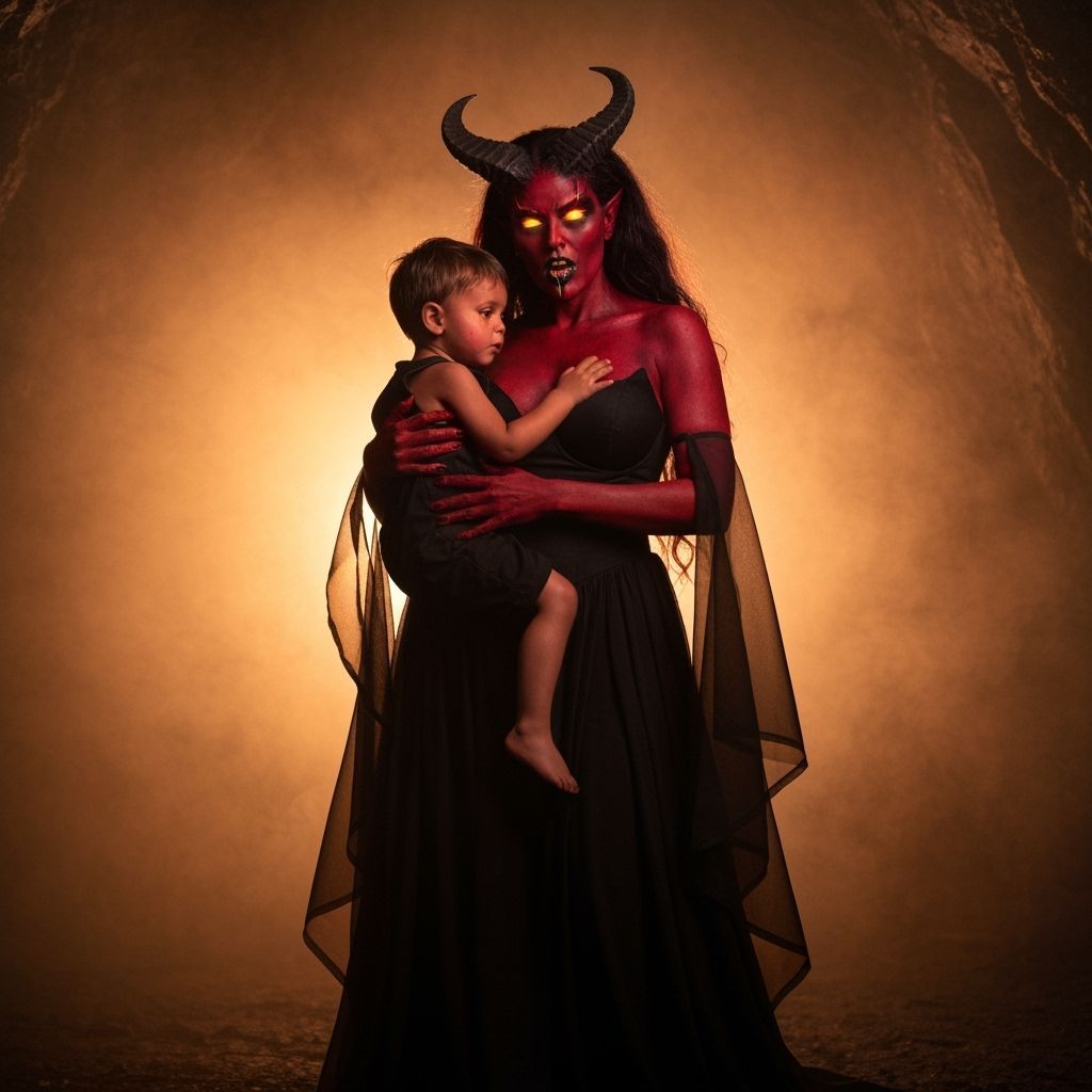 Crimson Pregnant Demoness with Glowing Eyes