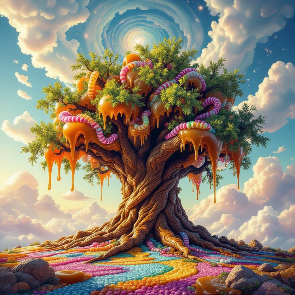 Obsidian Tree Drips Caramel with Gummy Worms