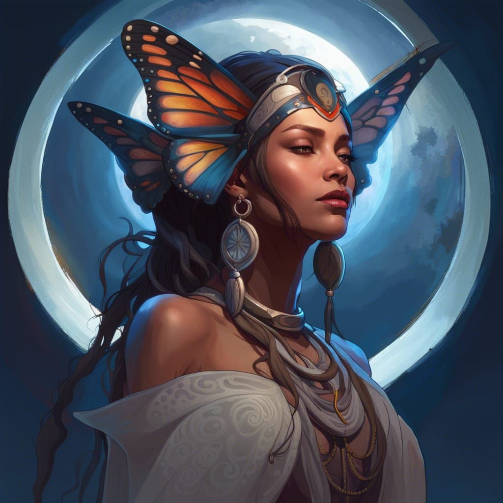 Butterfly Shaman Portrait in Hyperdetailed Style