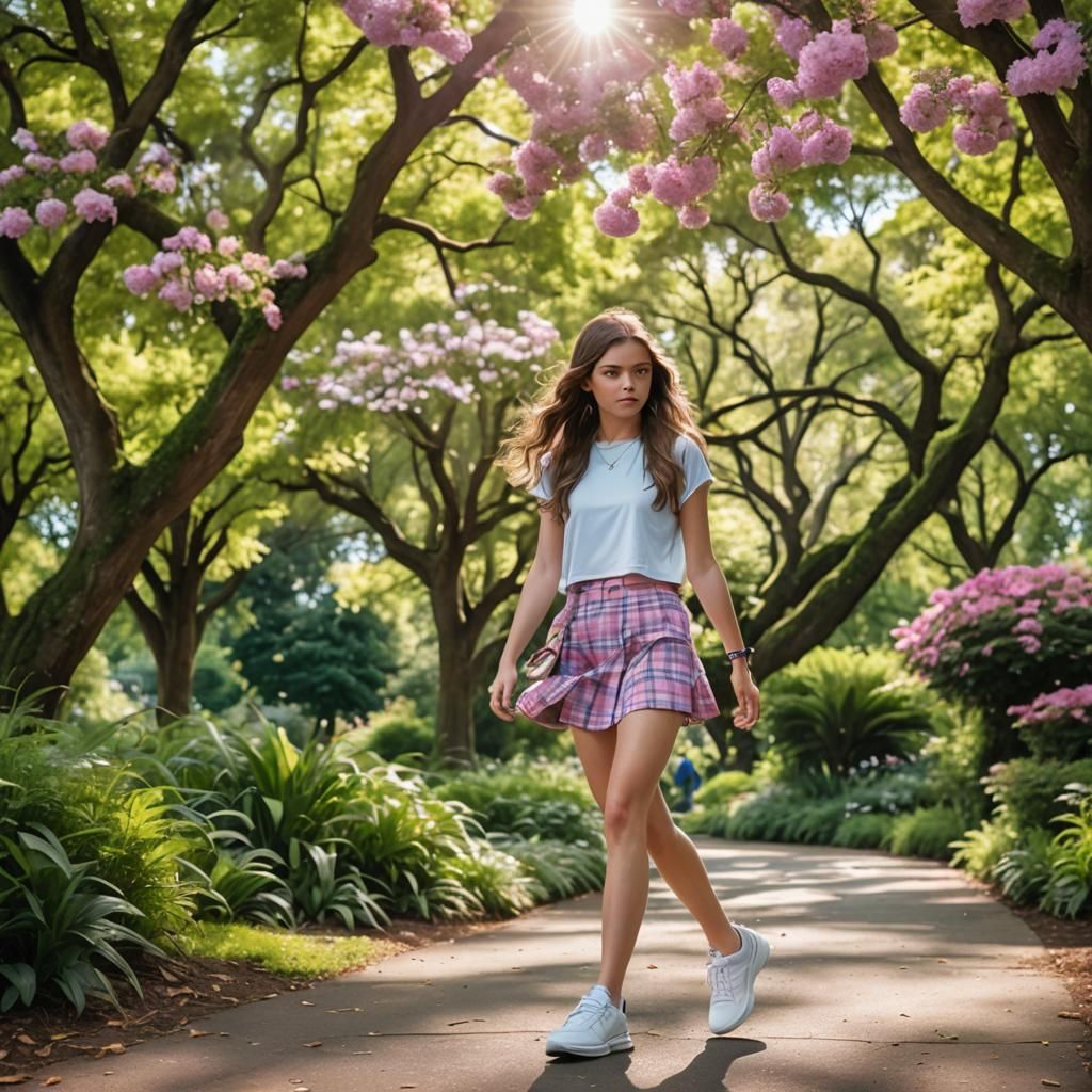 Girl Walking in Park: Cinematic 35mm Aesthetic