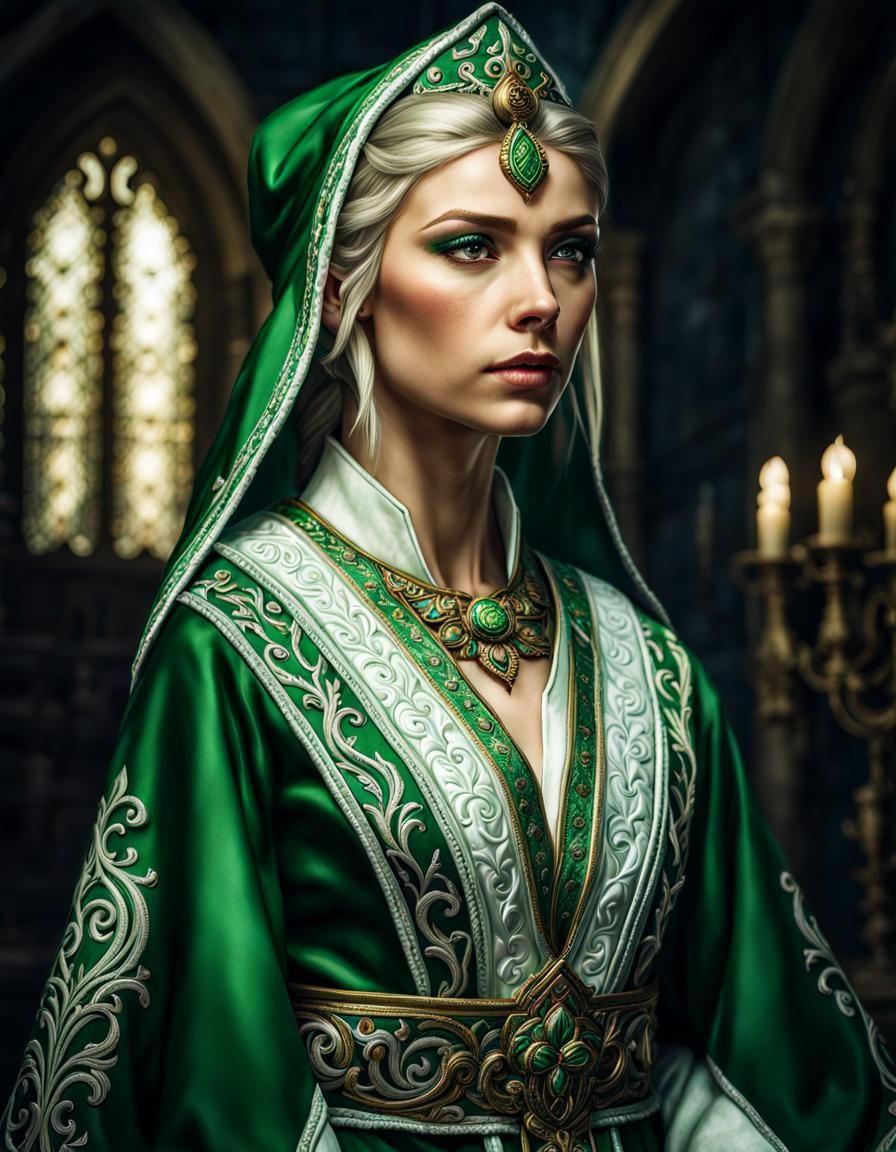 Hyperrealistic Elf Portrait in Embroidered Robes