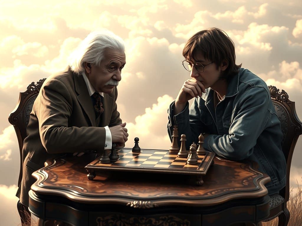 Einstein and John Lennon in Heavenly Chess Match