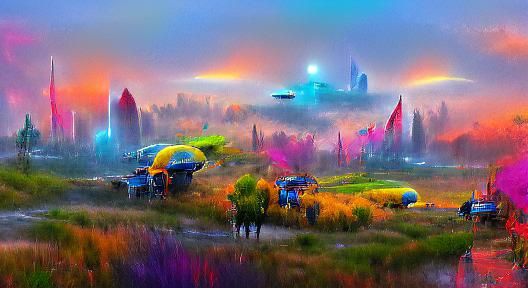 Colorful Sci-Fi World in Neo-Impressionistic Style