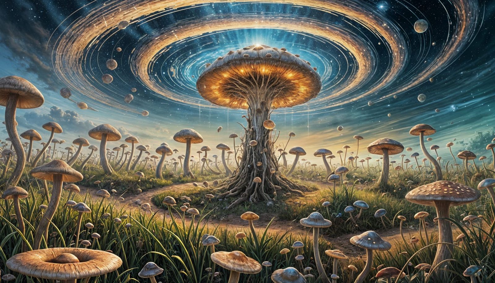 Mushroom Field Through a Shimmering Wormhole