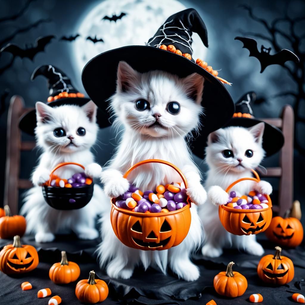 Halloween Ghost Kittens in Witchcore Style