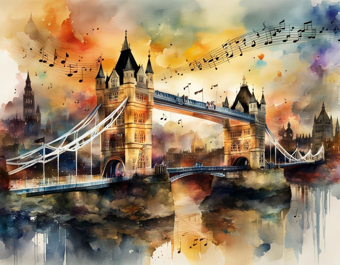 London Bridge Decaying: Watercolor Fantasyscape