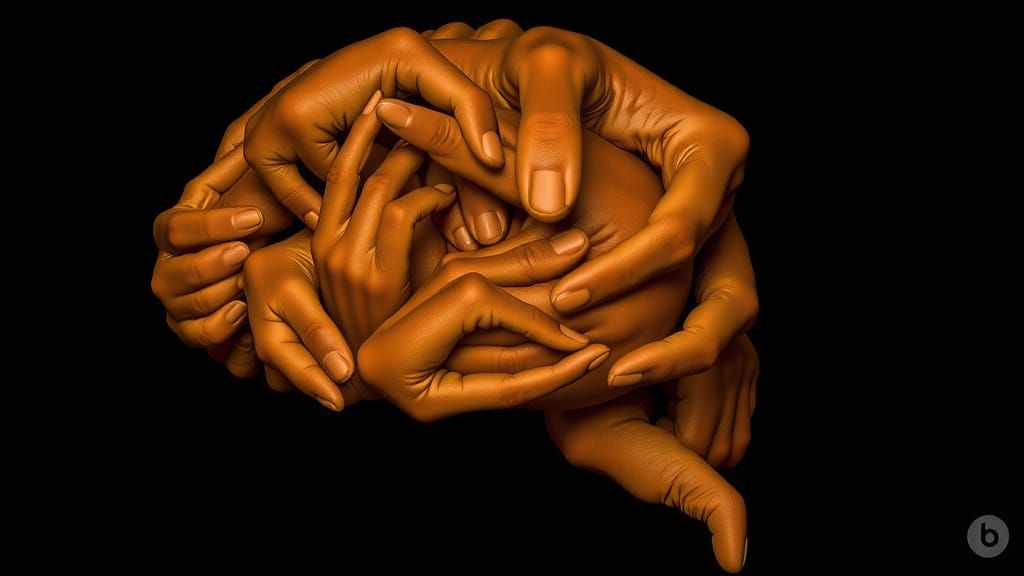 Orange Hand Brain on Black Background