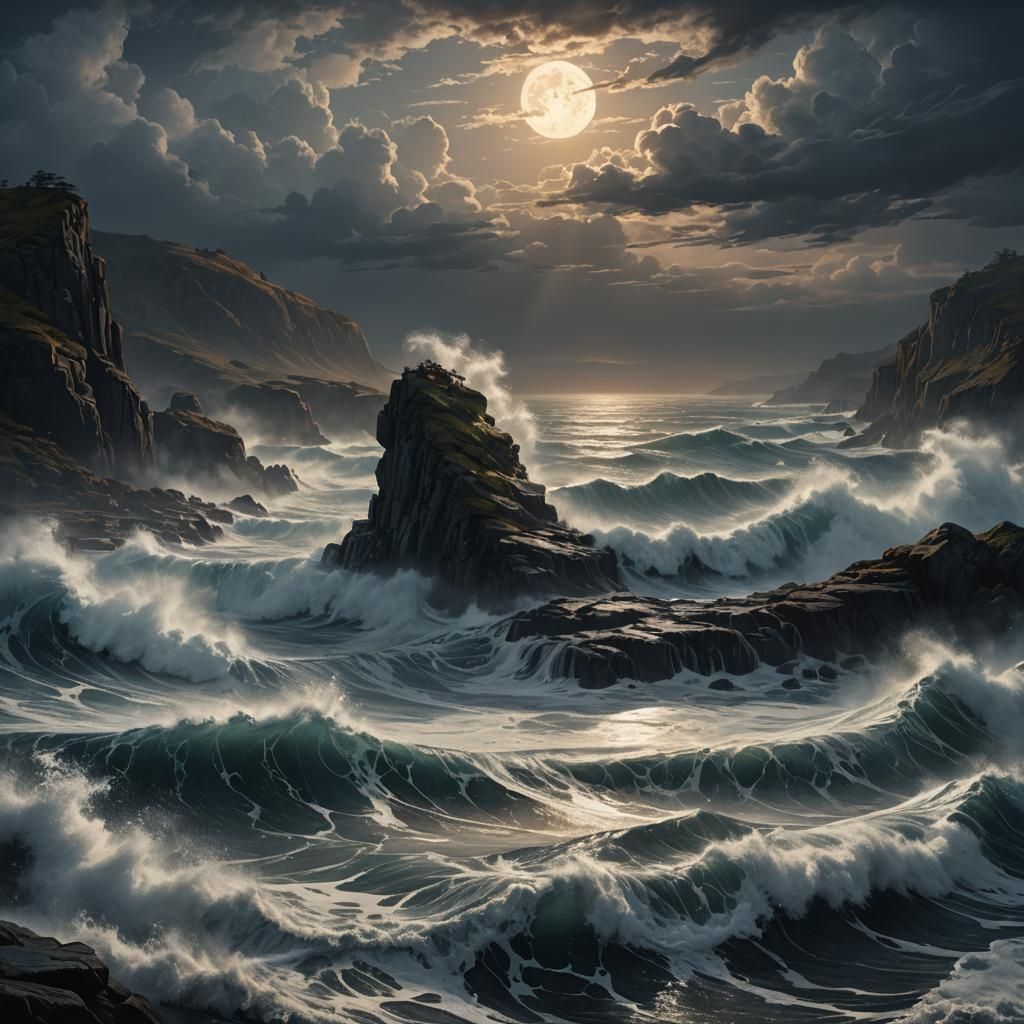Dark Fantasy Seascape with Dynamic Lighting, 8K Resolution