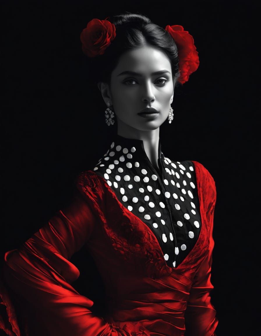 Flamenco Dancer in Red: Surreal Ink Drawing