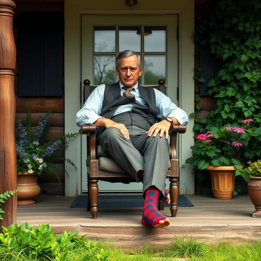 Rustic Gentleman with Hole in Sock, Digital Matte Painting
