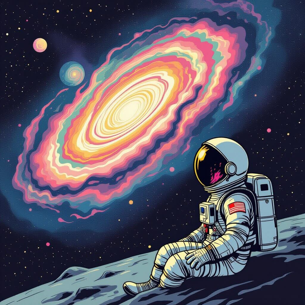 Astronaut Gazes at Cosmic Ice Cream Nebula