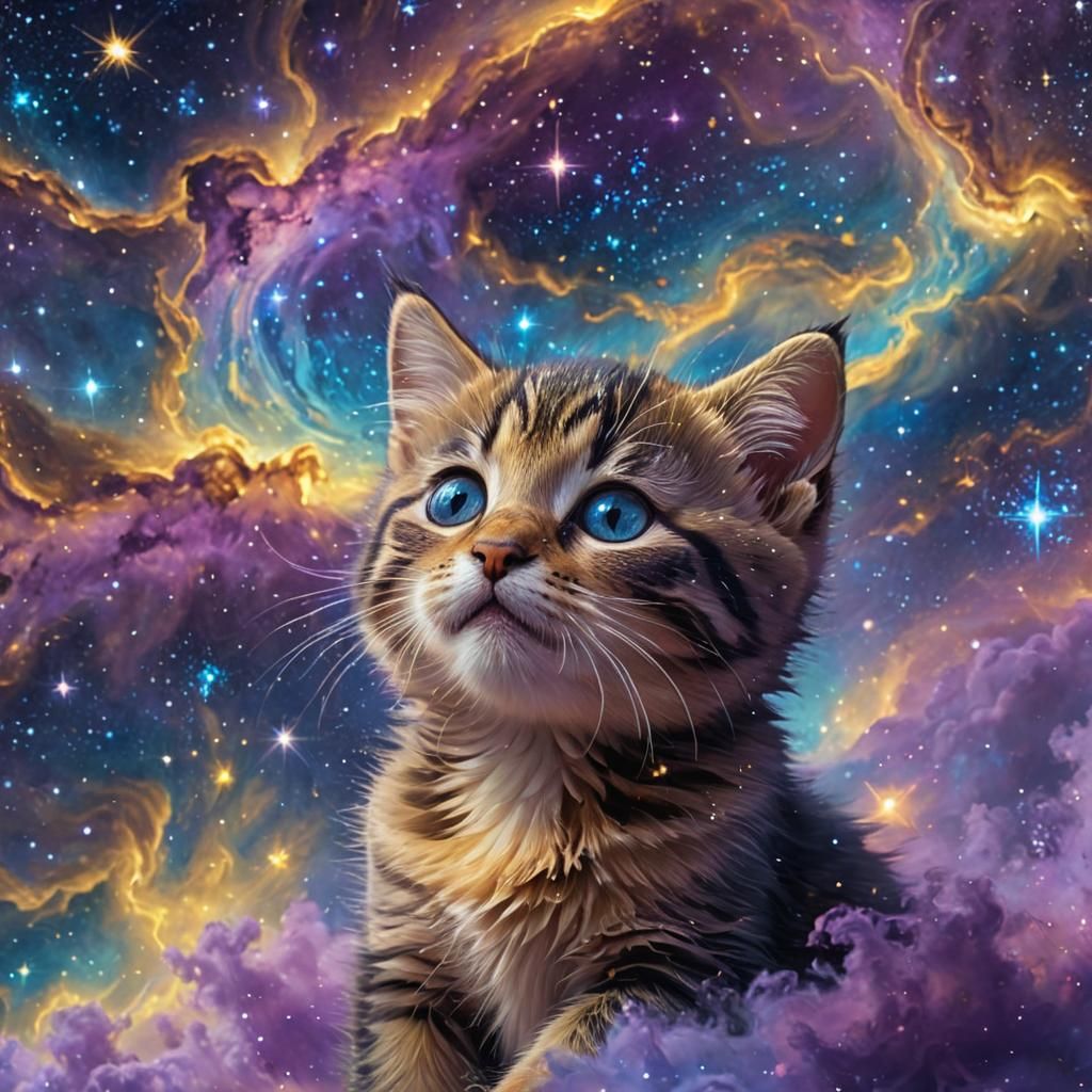 Kitten Galaxy in Style of Starry Night