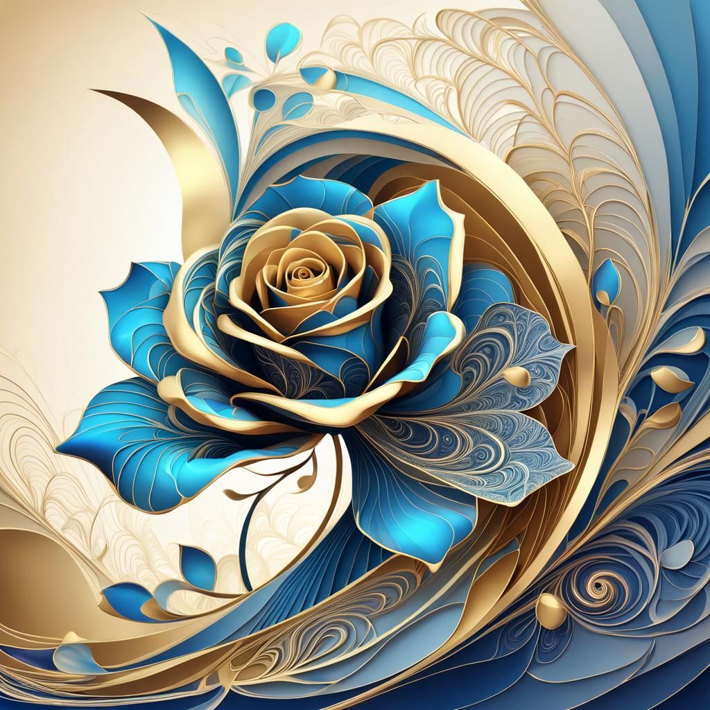 Intricate Golden Rose in Abstract Art Nouveau Style
