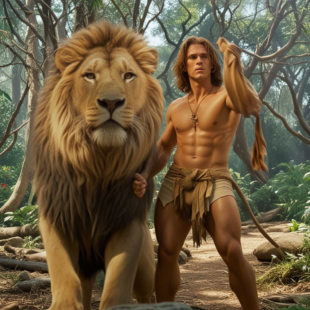 Tarzan and His Regal Jungle Companion in Vibrant Cinematic S...