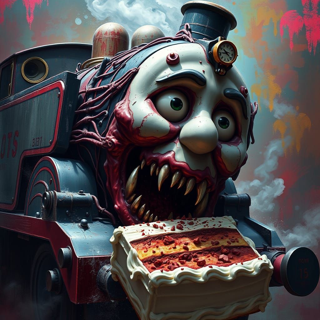Eldritch Horror Thomas Devours Cake: Hyperrealistic Splash A...