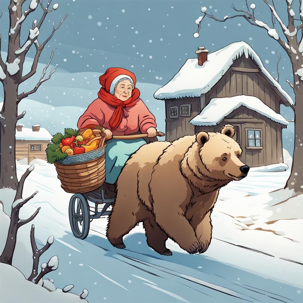Ghibli Style Granny Rides Bear Home