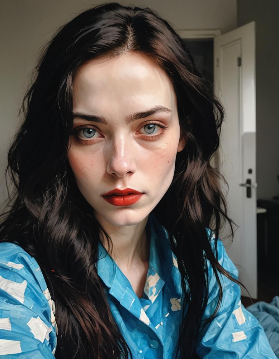 Elegant Goth Girl Portrait in Impasto Style