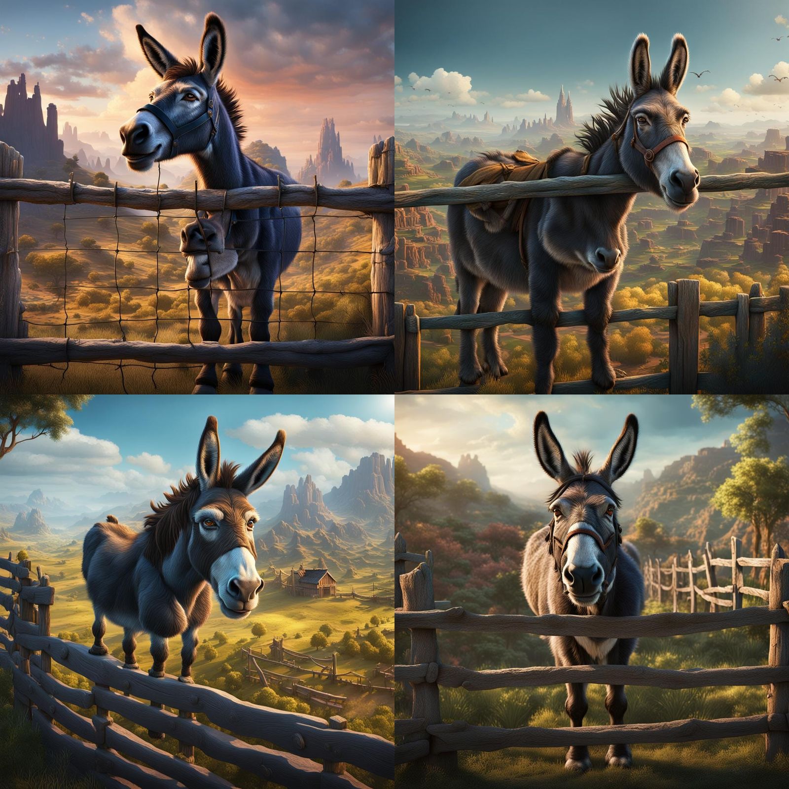 Donkey Gazing Over Fence in Detailed Matte Painting