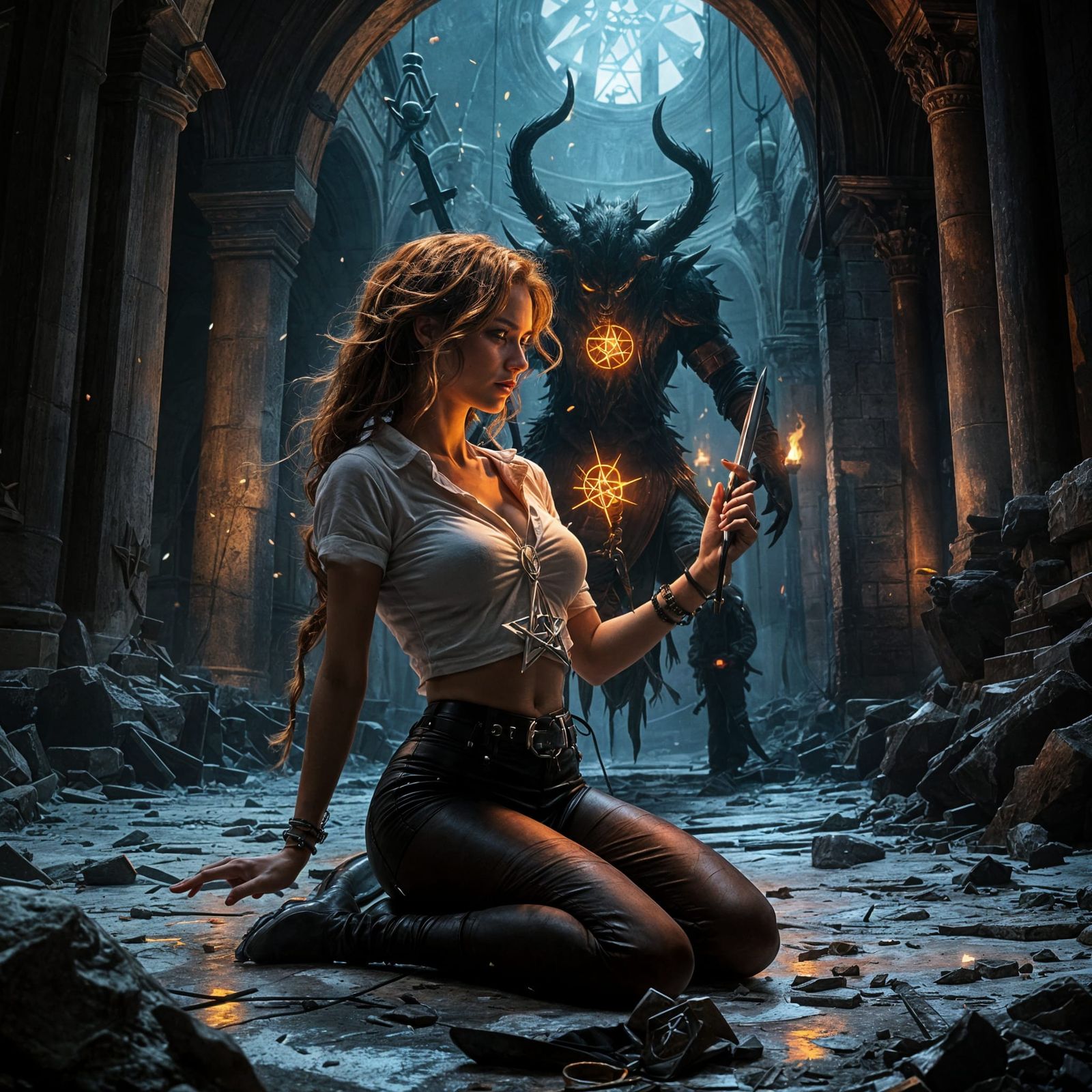 Fantasy Warrior in Forsaken Temple