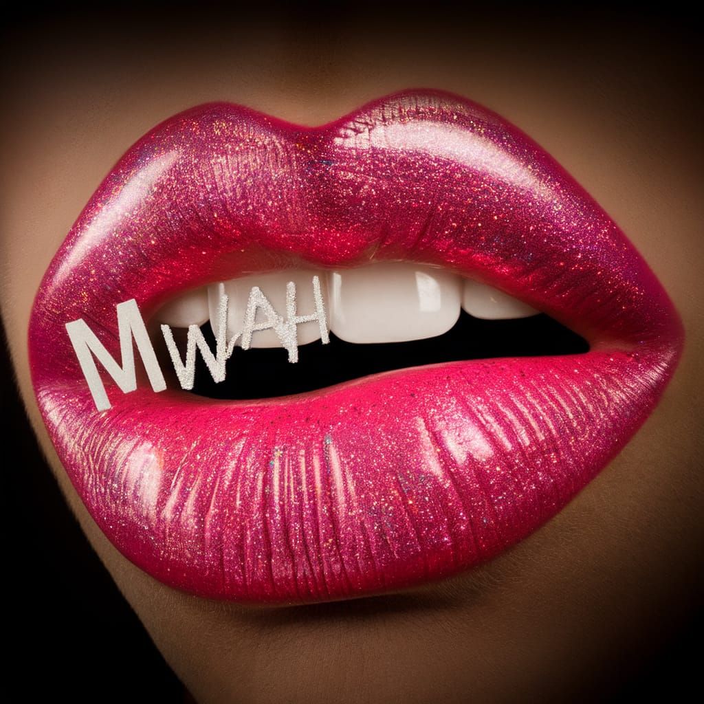 Vampire Lips with Glittery Lipstick Giving a Kiss