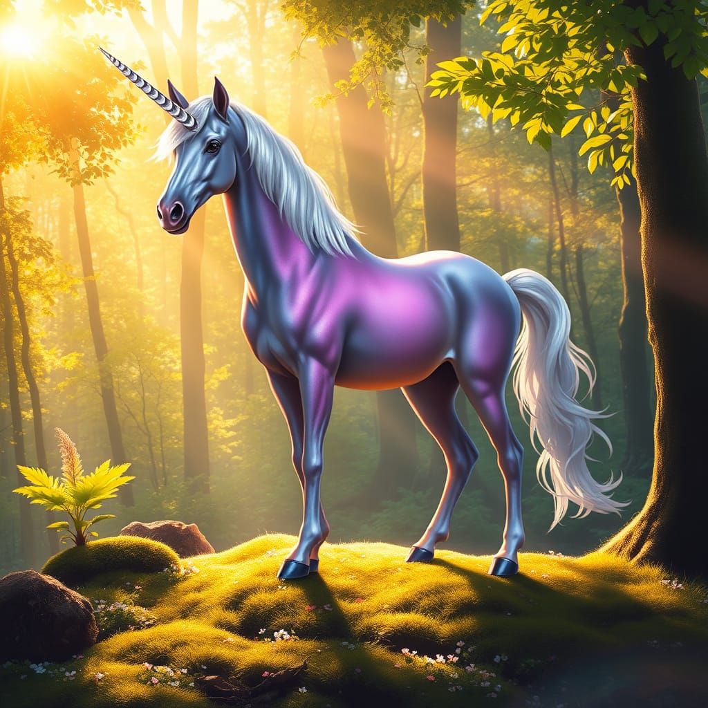 Majestic Unicorn in Golden Forest Glory