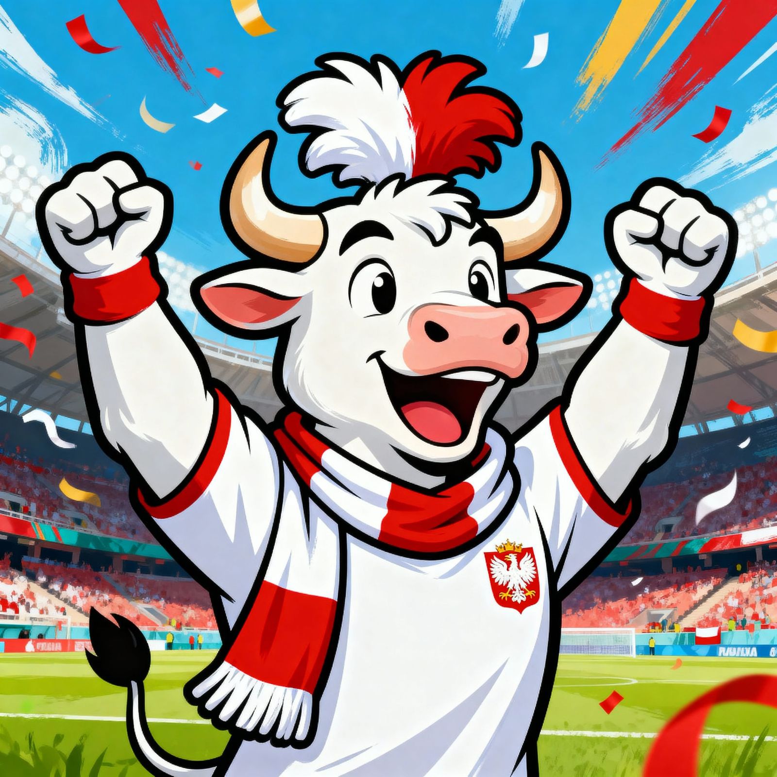 Joyful Cow Fan Celebrates Victory in Cartoon Style