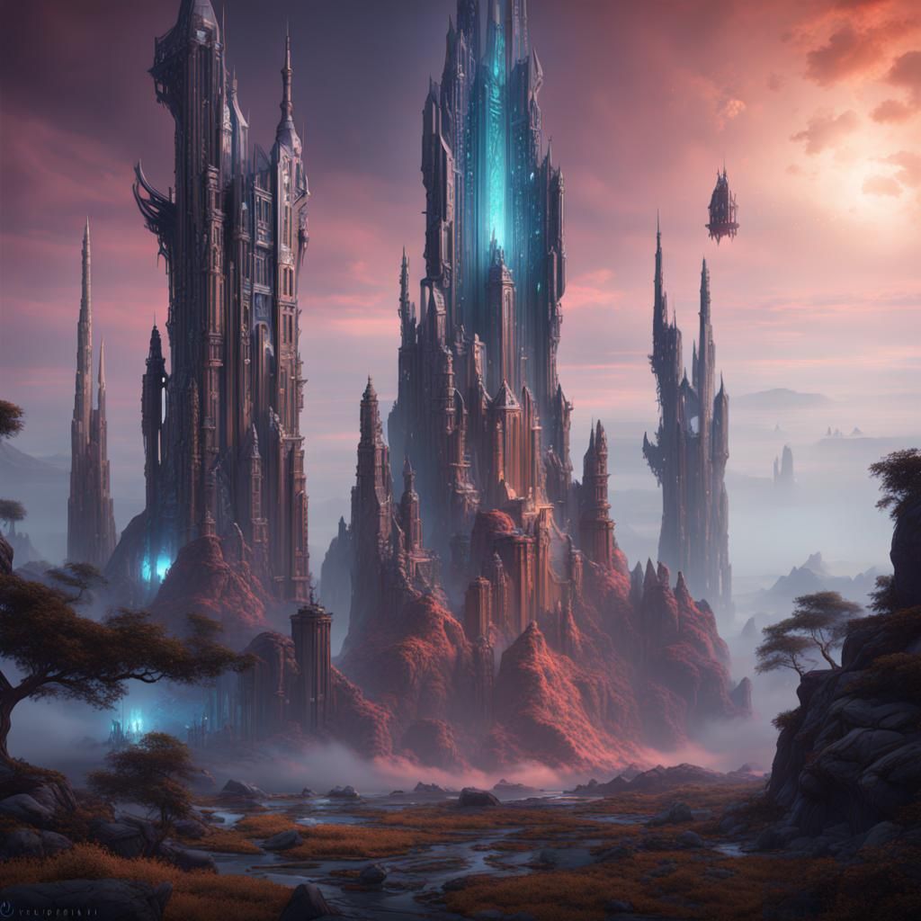 Ethereal Launch Pads: Detailed Matte Painting